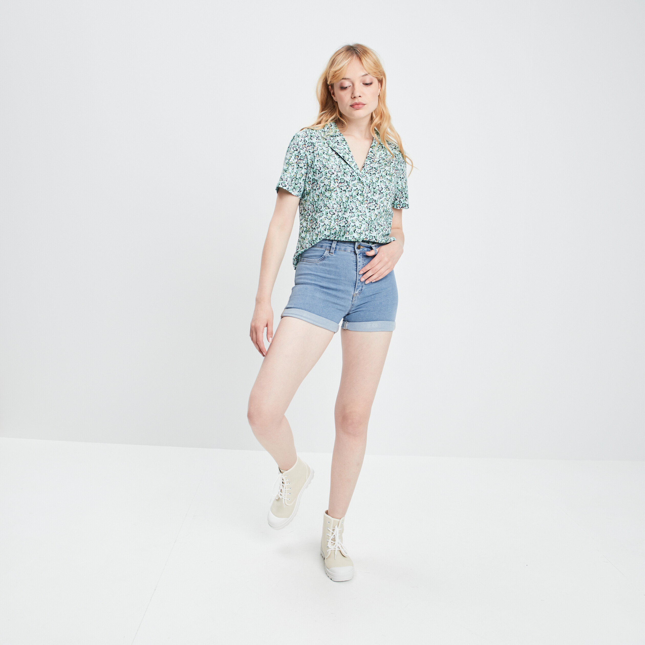 Chemise cropped coton vert femme | La Halle