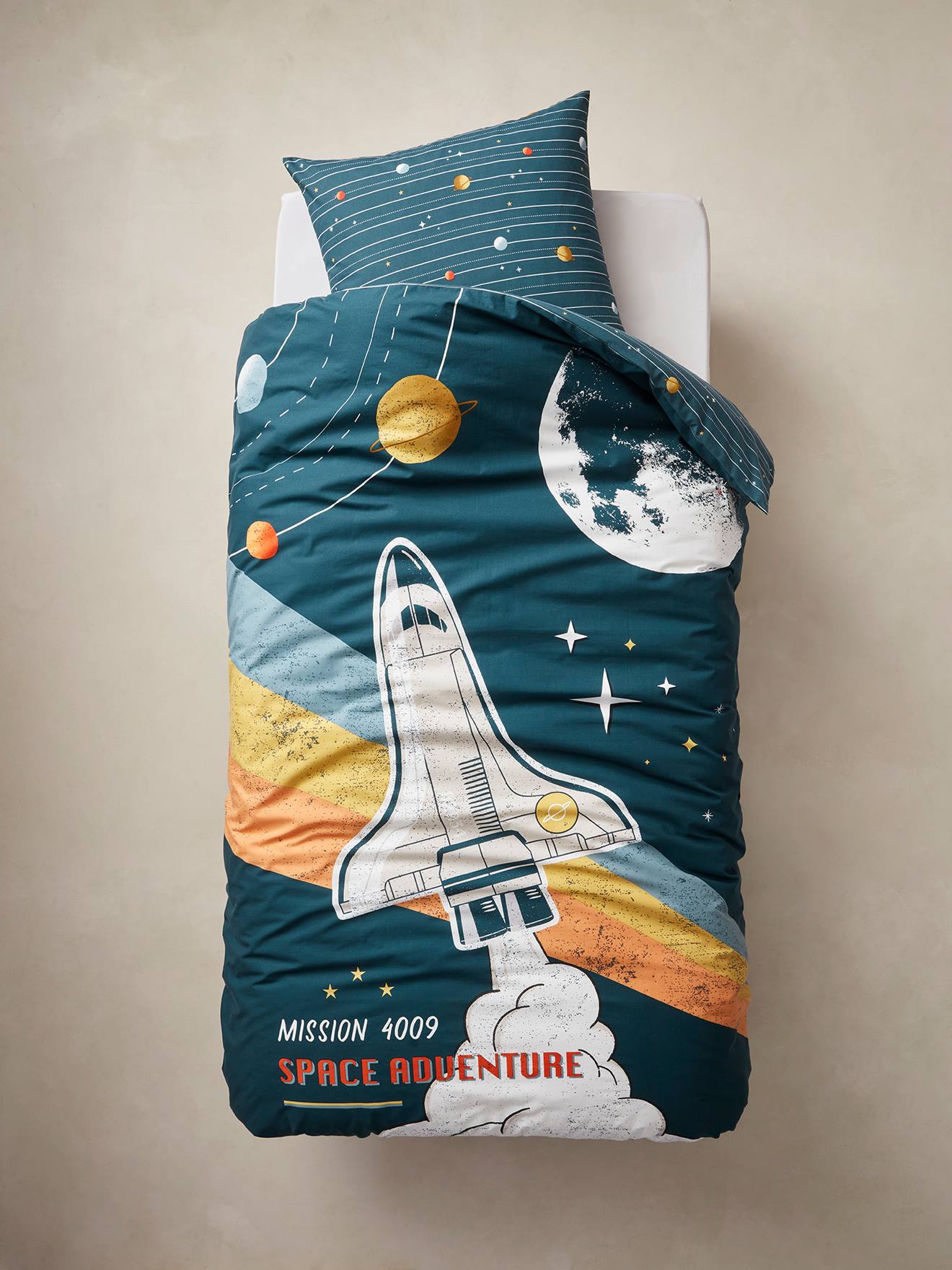Vertbaudet Kinder Bettwäsche-Set SPACE ADVENTURE mit Recycling-Baumwolle Oeko-Tex - mehrfarbig