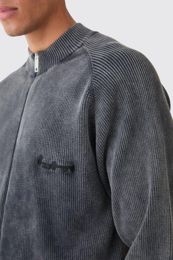 Gerippte Oversize Bomberjacke mit Acid-Waschung