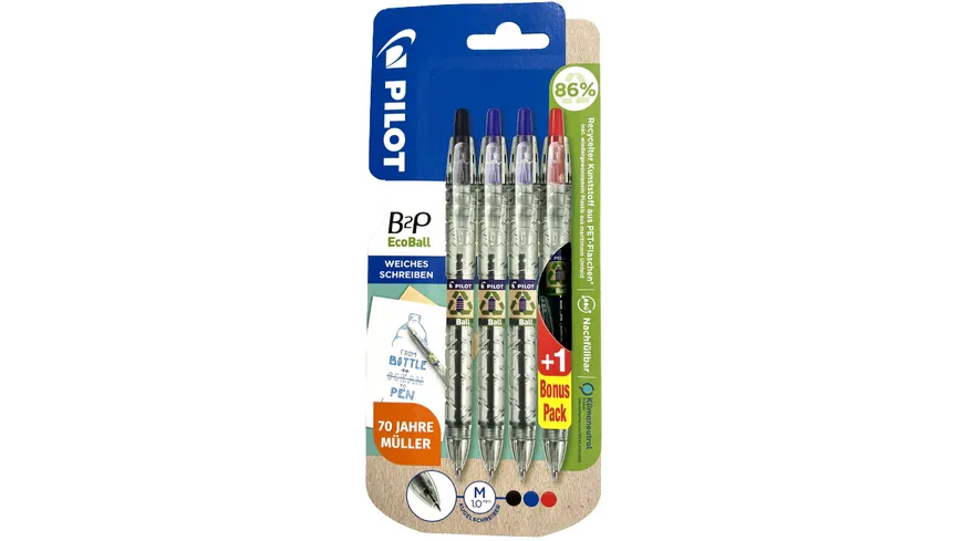 PILOT B2P EcoBall Kugelschreiber 3 + 1 Bonuspack