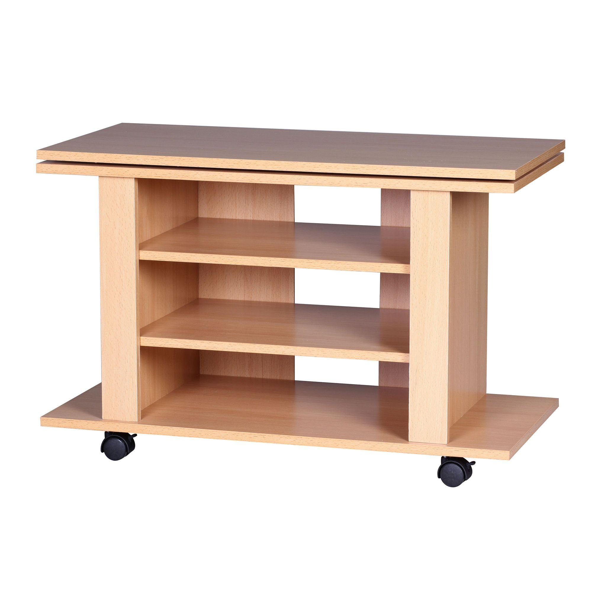 FINEBUY Lowboard FB36667 (Buche 75x38x51, TV-Board mit Rollen Drehbar), Fernsehunterschrank mit Stauraum, HiFi Regal