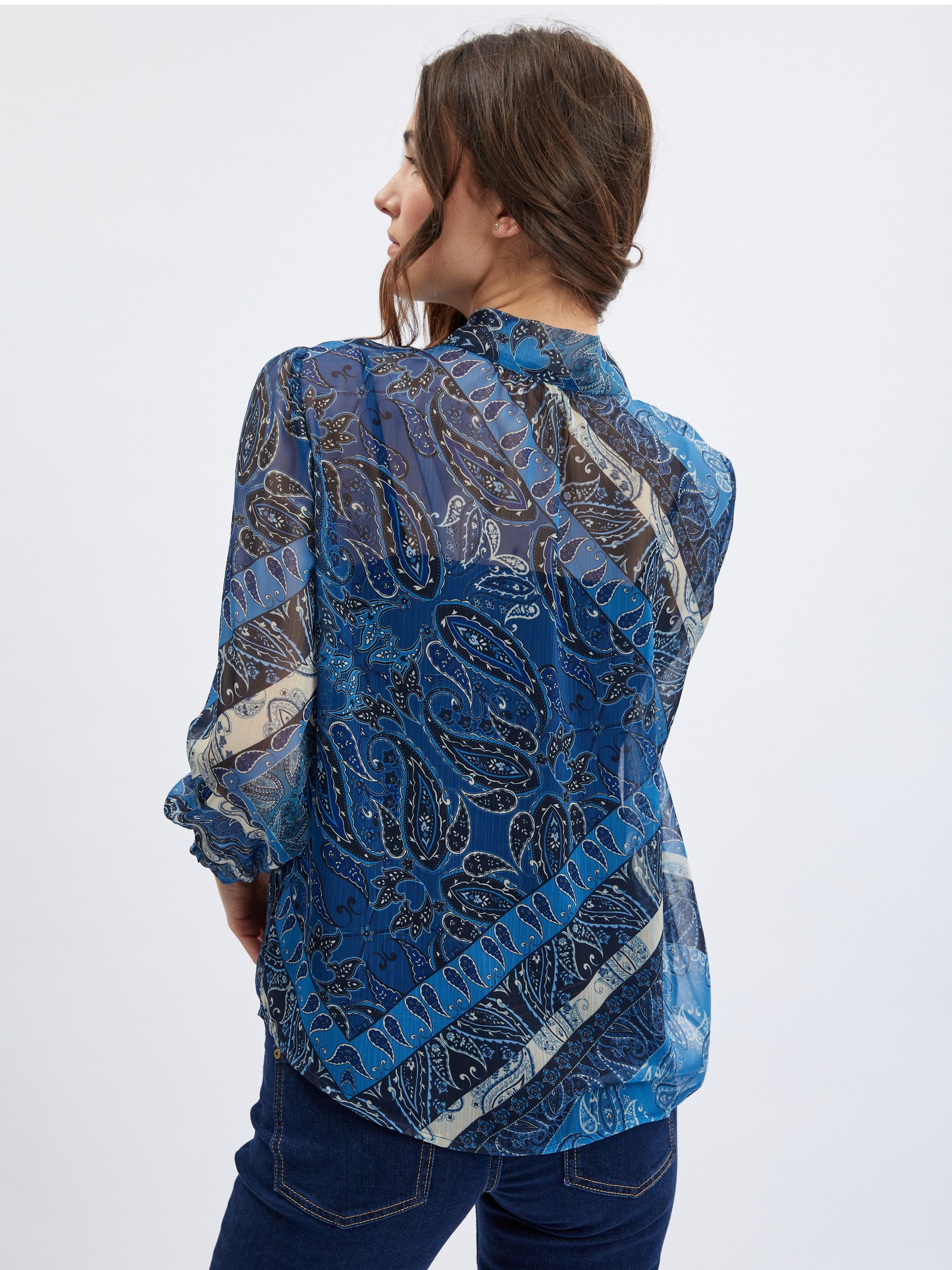 Dunkelblaue gemusterte Damenbluse ORSAY