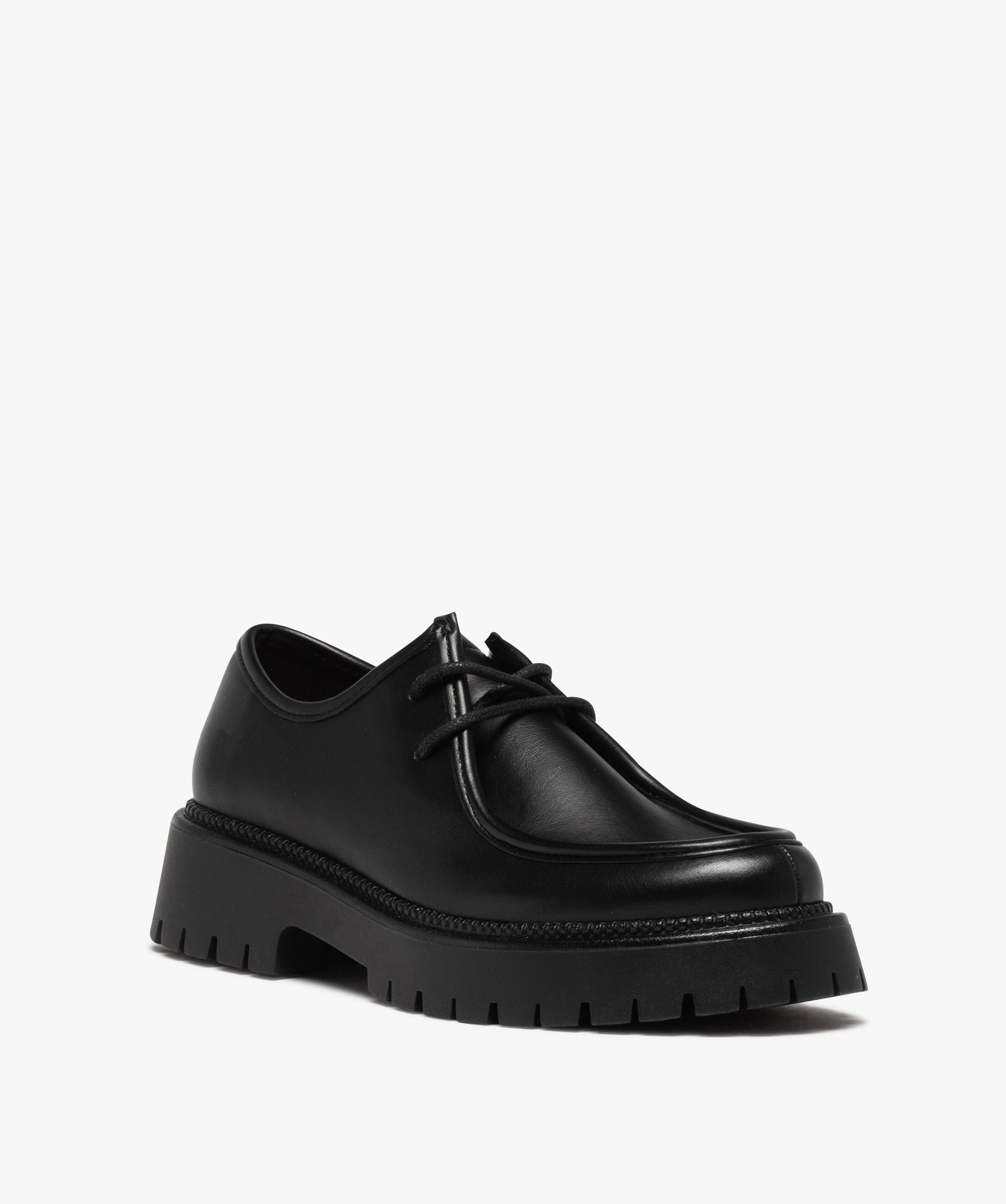 Derbies femme unis à semelle épaisse et crantée noir | GEMO