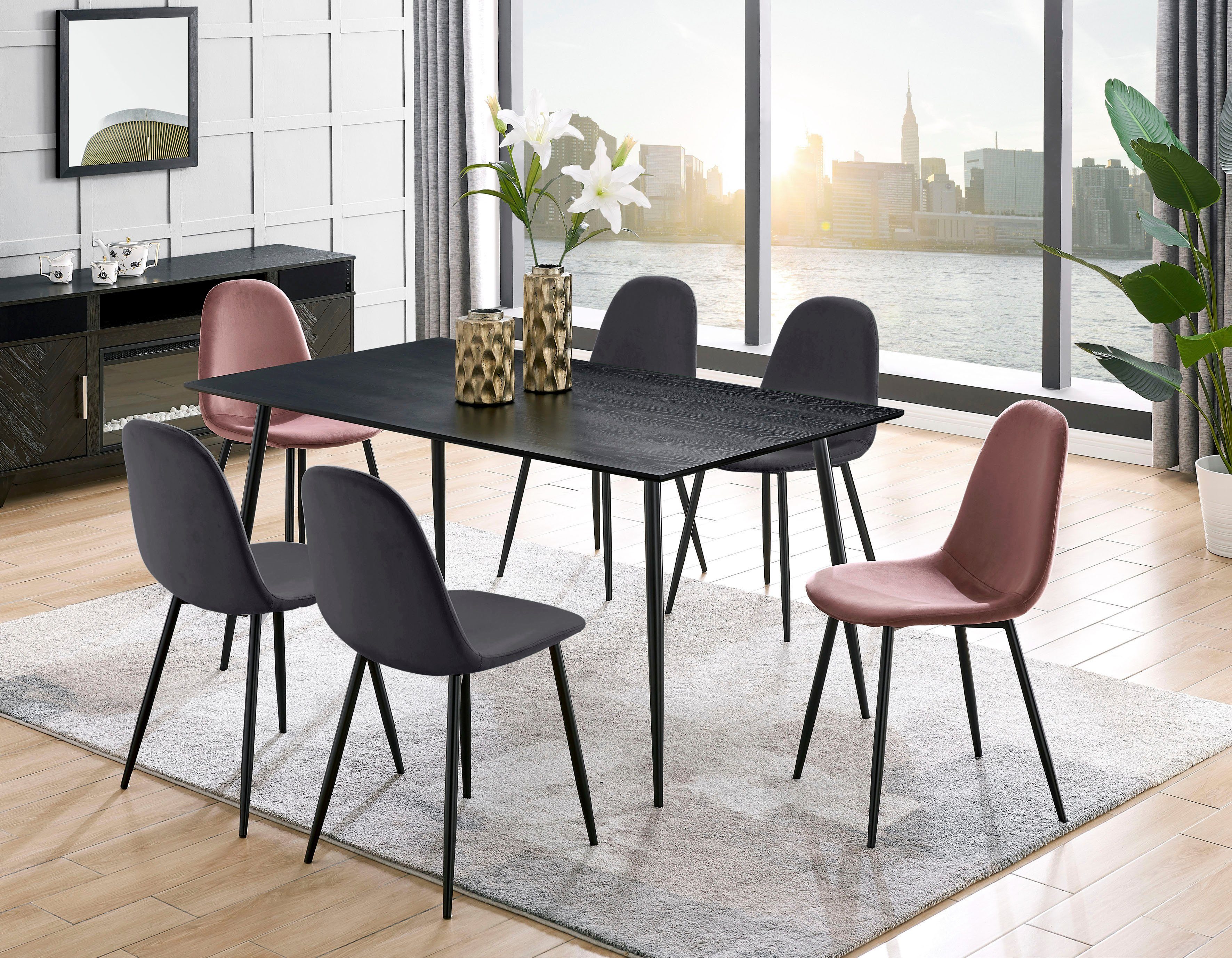 Leonique Essgruppe Eadwine, (Set, 5-tlg), bestehend aus Eadwine Esstisch 160 cm und 4 Eadwine Esszimmerstühlen