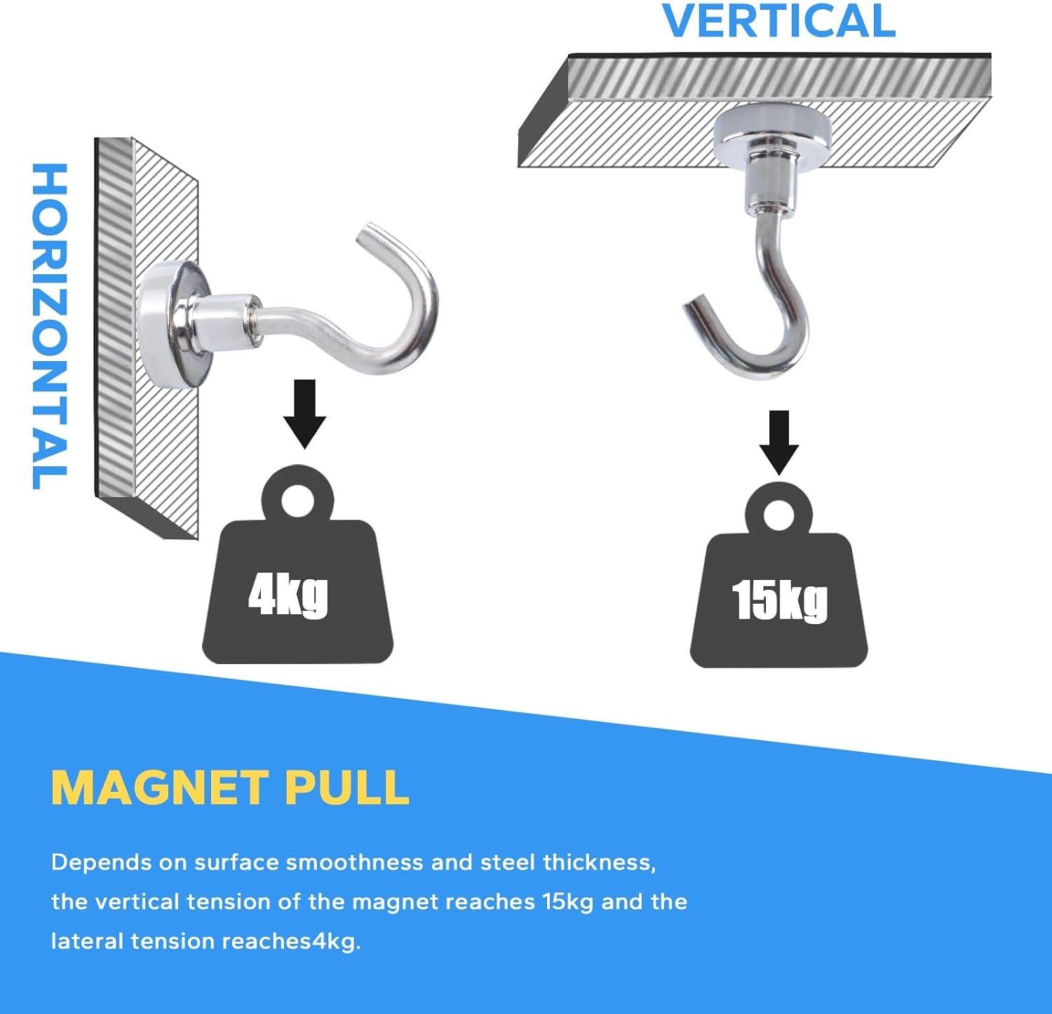 Runxizhou Wandhaken Magnethaken Extra Stark 15kg Neodym Magnete mit Haken 20mm