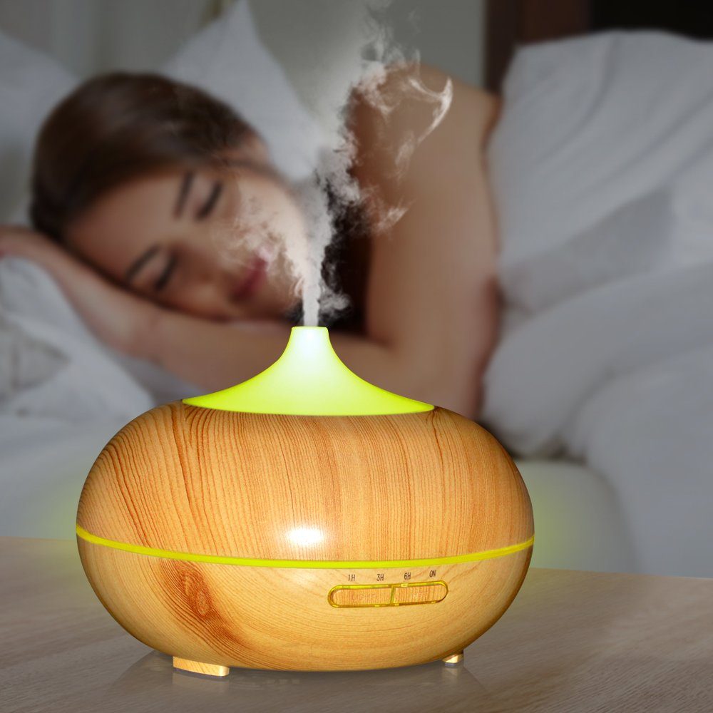 Hyrican Luftbefeuchter Aroma Ultraschall Luftbefeuchter/Diffuser, 0,3 l Wassertank, 300ml antibakterieller Wassertank, 7 Farben-LED-Beleuchtung, Holzoptik