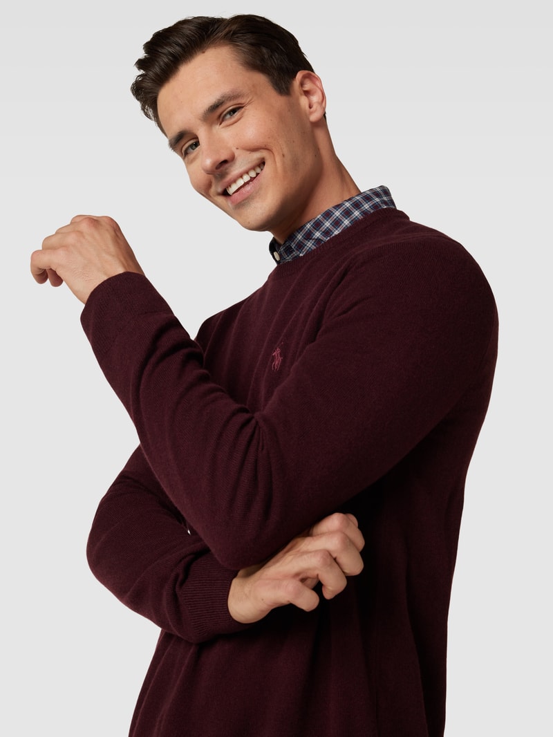 Strickpullover aus Wolle mit Logo-Stitching in bordeaux rot
