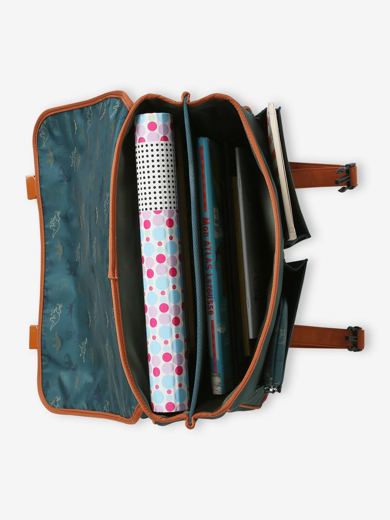 Cartable + trousse dinosaures garçon vert sapin