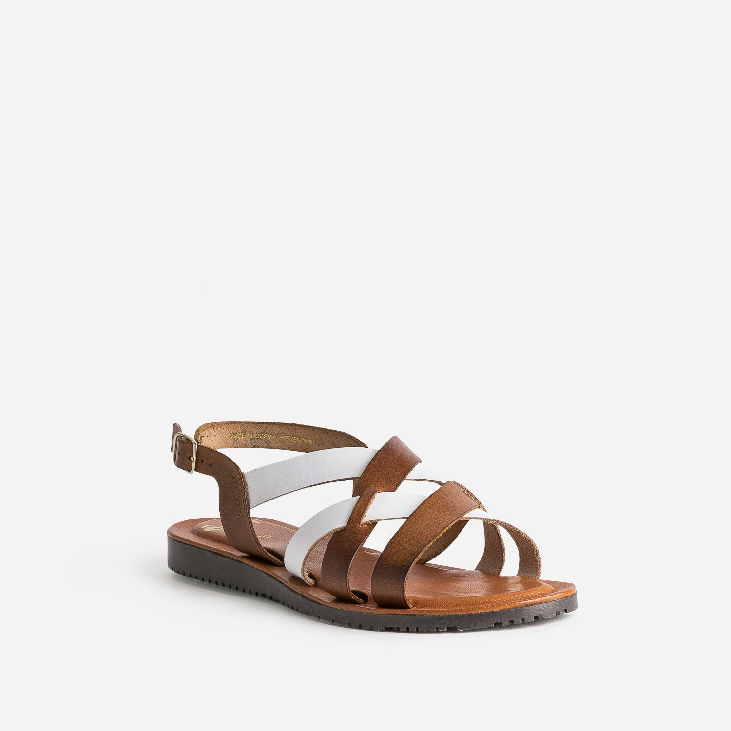 Sandale marron et blanche en cuir à brides croisées