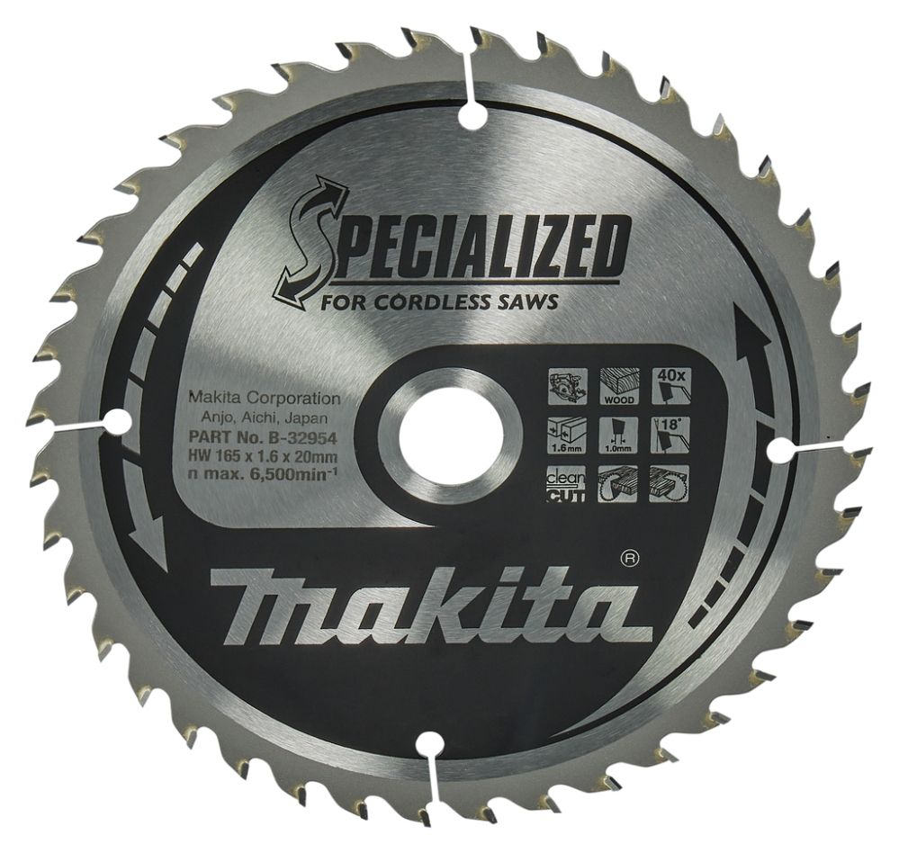 Makita Tilbehør B-32954 Træsavklinge Specialiseret 165x20x1.6 40T 18G