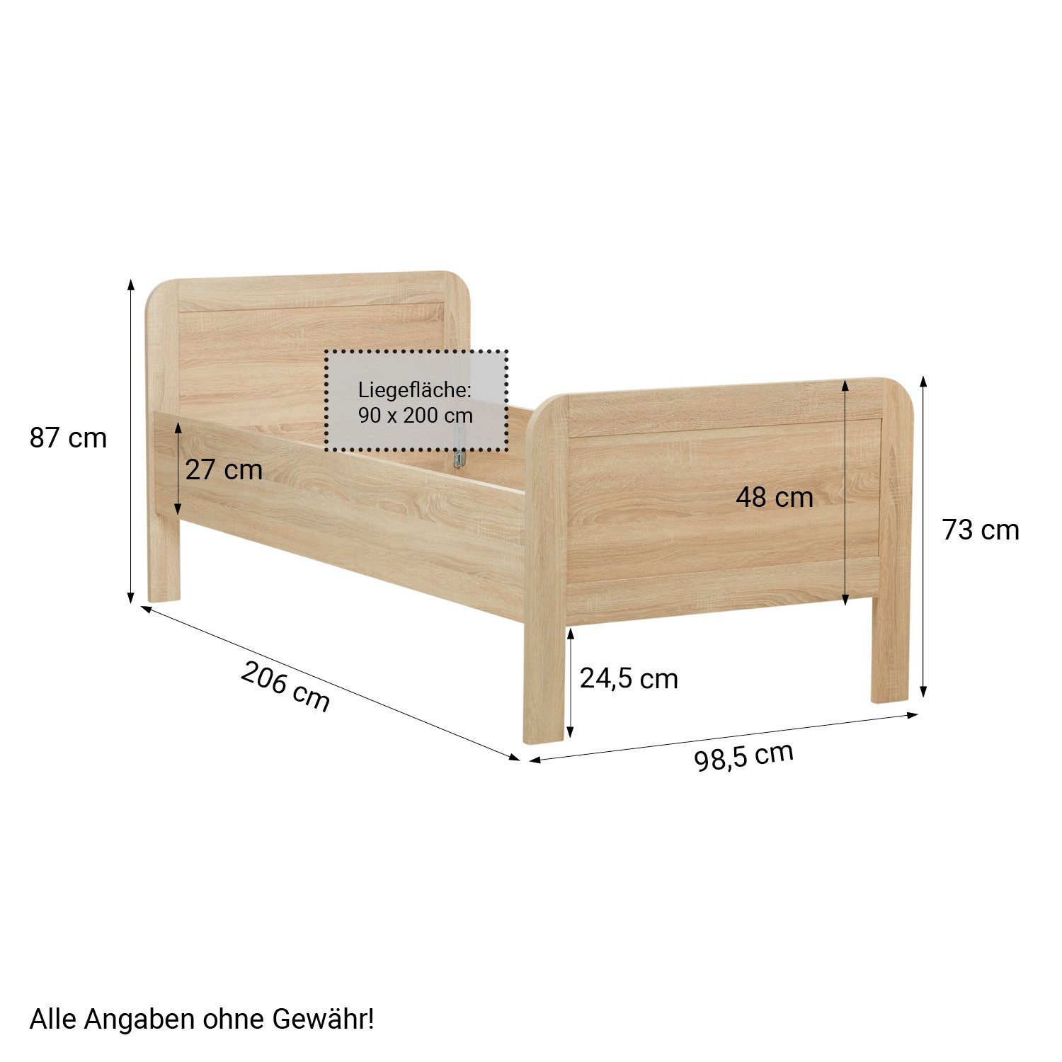 Homestyle4u Holzbett Komfortbett 90x200 cm Natur Weiß Bett