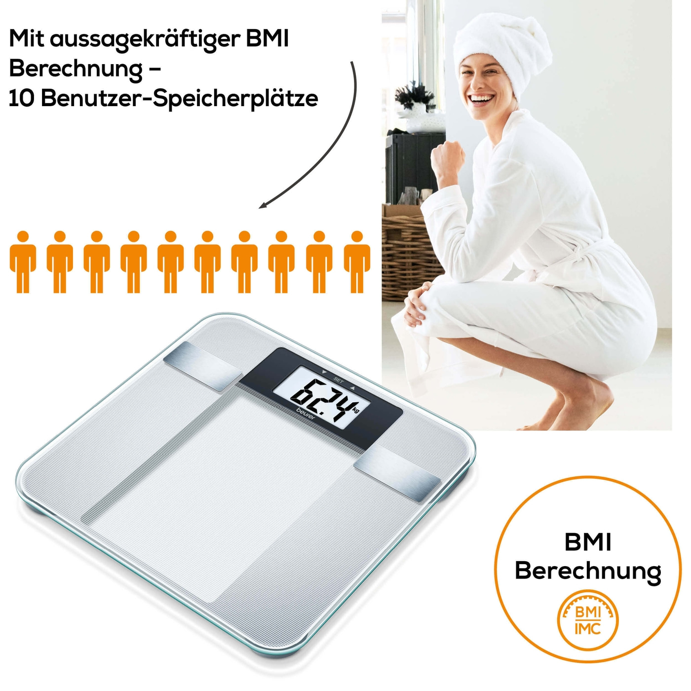 Beurer Diagnosewaage - BG 13-Analysewaage mit BMI Ganzkörperanalyse & XL-Display - bis 150 kg
