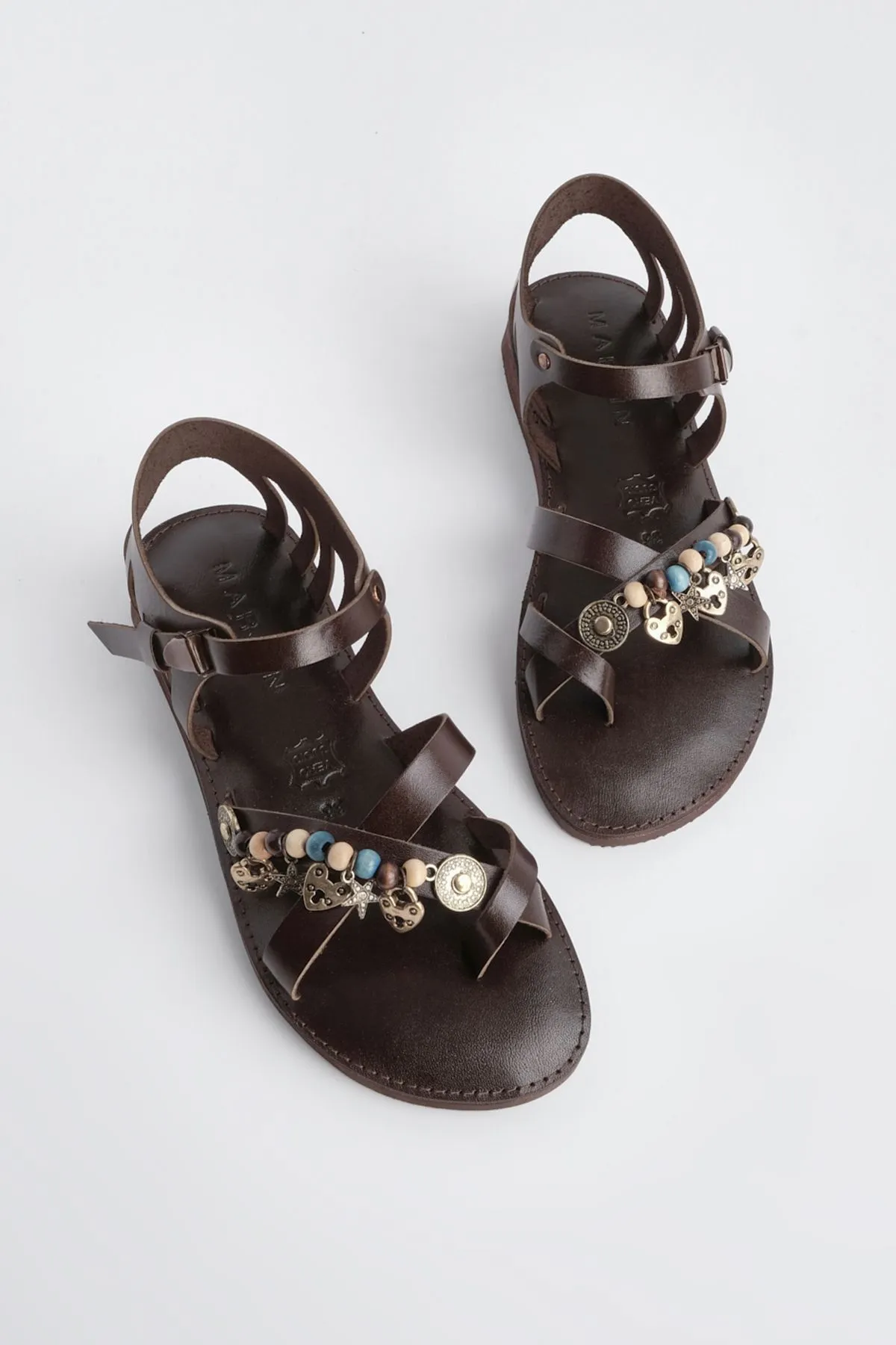 Marjin  Damen Leder Eva Sohle Flip Flops Alltagssandalen Kitaz Braun