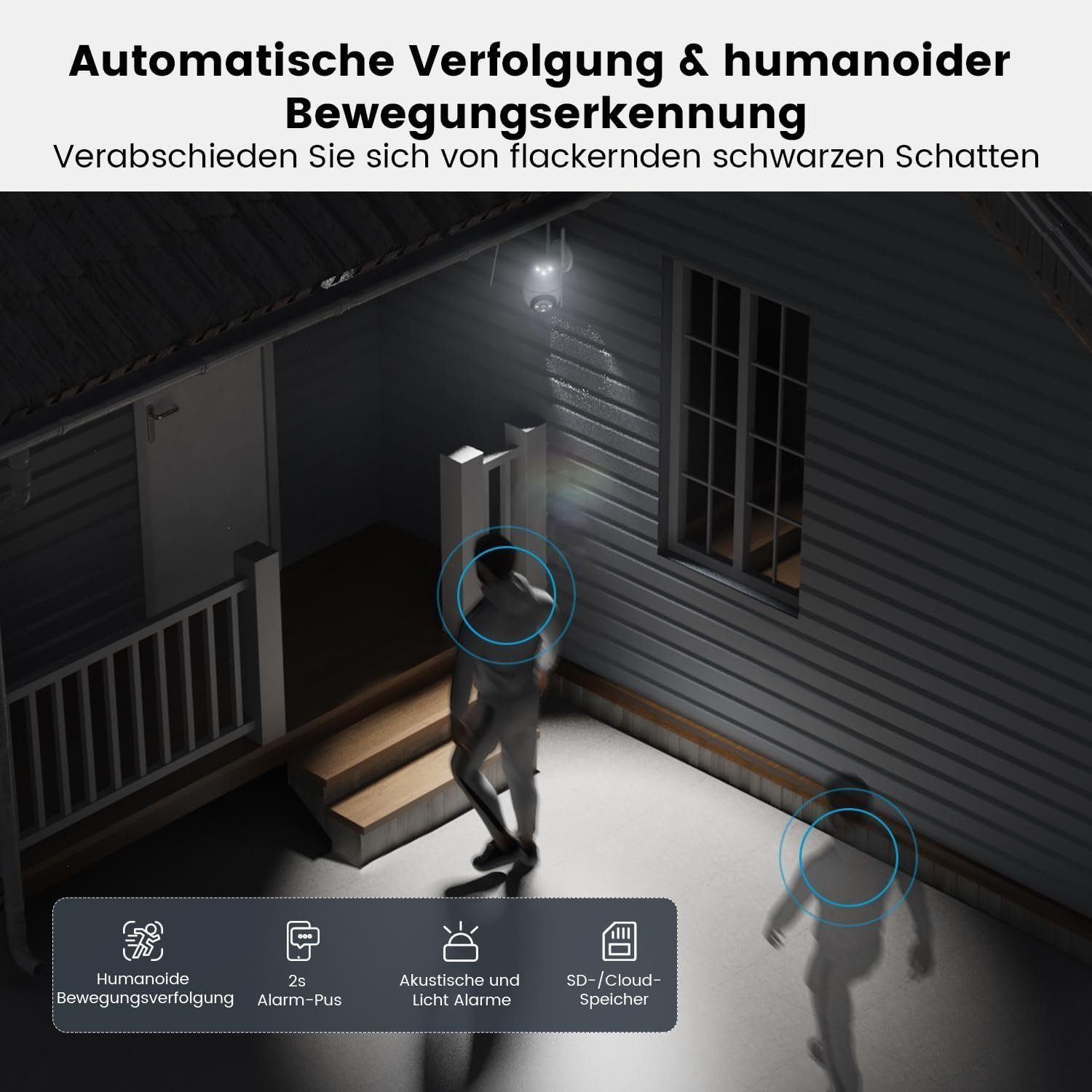 ieGeek 2K 5MP 355°/90° Schwenkbare PTZ Akku Überwachungskamera CCTV-Kamera Überwachungskamera (Aussen, Außen, Innenbereich,Außenbereich, Wald, Farm, Campingbus, Straße, lokale Aufnahme, WiFi Wireless, Sirenenlicht,Arbeiten mit Alexa,SD Card/Cloud Sto