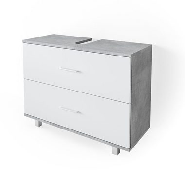 Vicco Waschbeckenunterschrank Waschtischunterschrank Badschrank ILIAS Beton Weiß Schublade