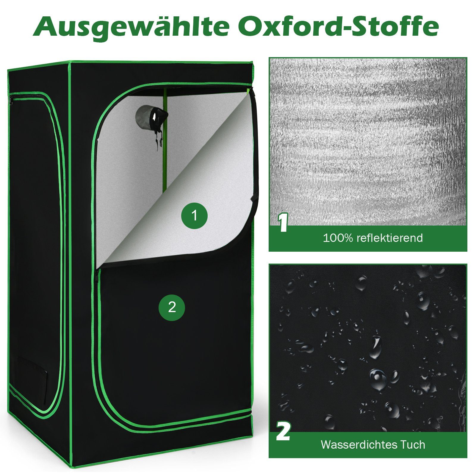 COSTWAY Gewächshaus, BxTxH: 80 x 80 x 160,00 cm, Growbox, Darkroom