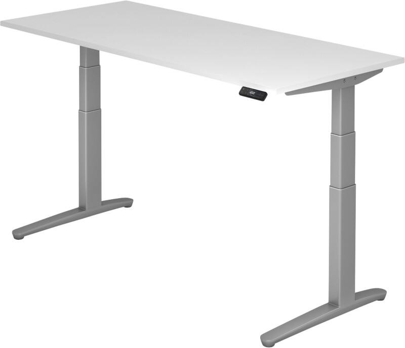 Hammerbacher Elektrisch Höhenverstellbar Sitz-Stehschreibtisch Rechteckig Holz Silber T-Fuß 1.800 x 800 x 720 mm