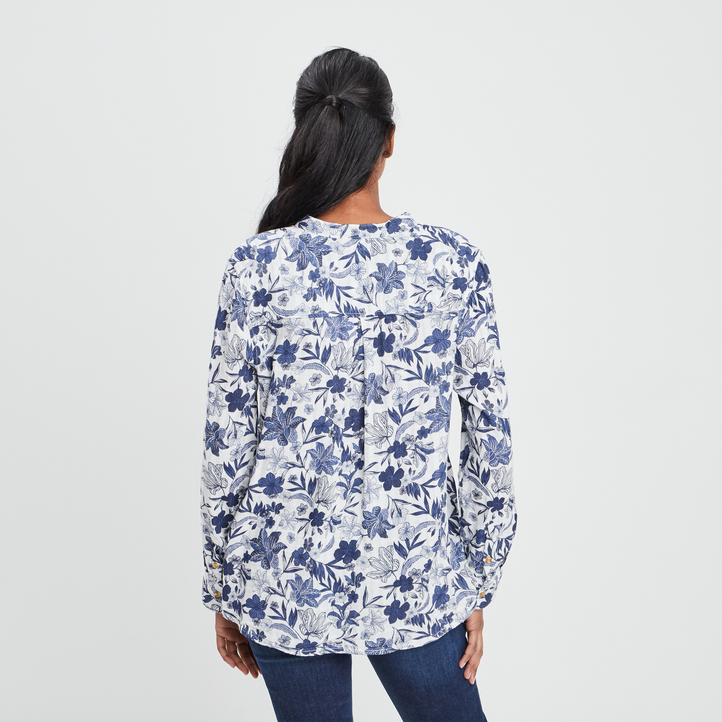 Chemise manches longues col mao ecru femme | La Halle
