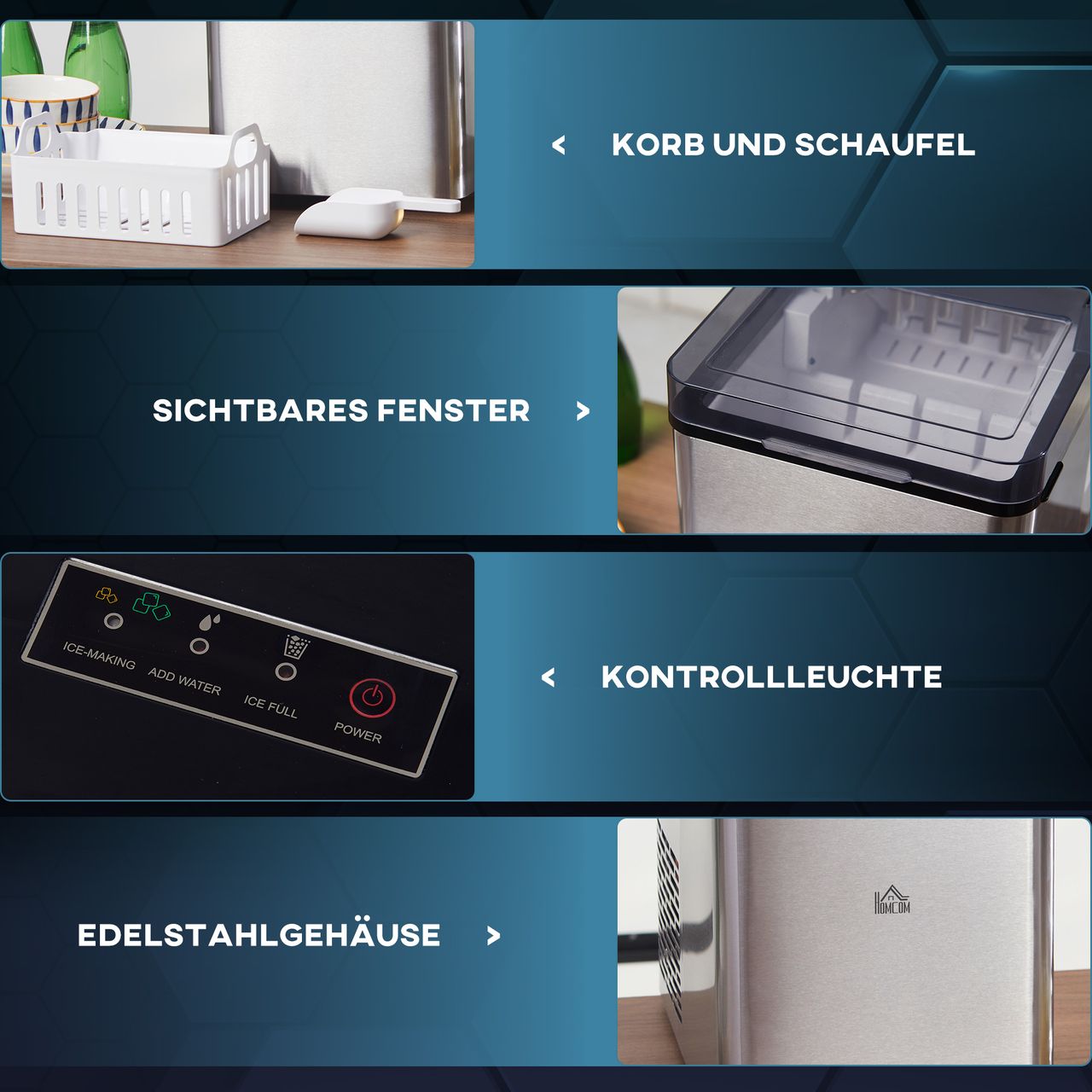HOMCOM Eiswürfelmaschine, 15 kg/24h 1,6 L Eiswürfelbereiter Ice Maker Schwarz