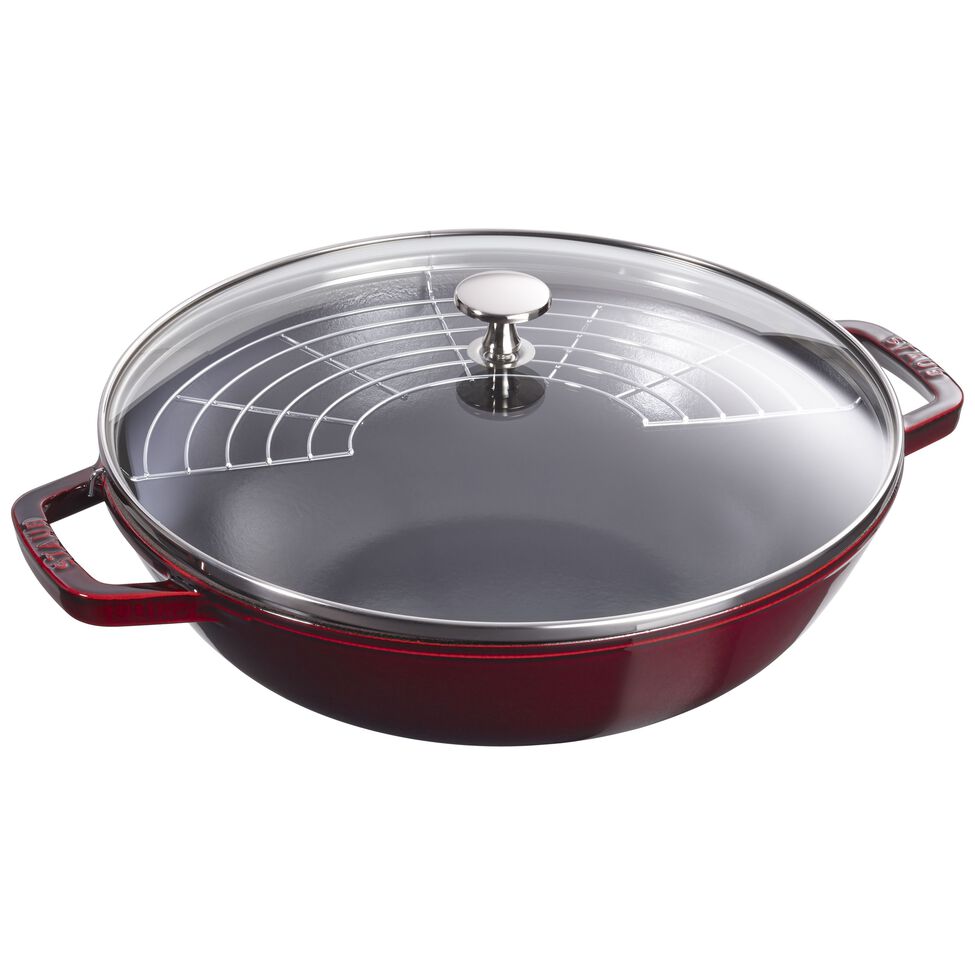 Wok mit Glasdeckel 30 cm, Gusseisen
