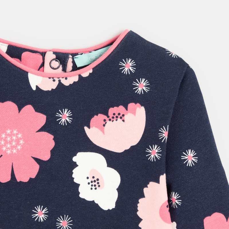 Sweat en molleton fleuri bleu bébé fille