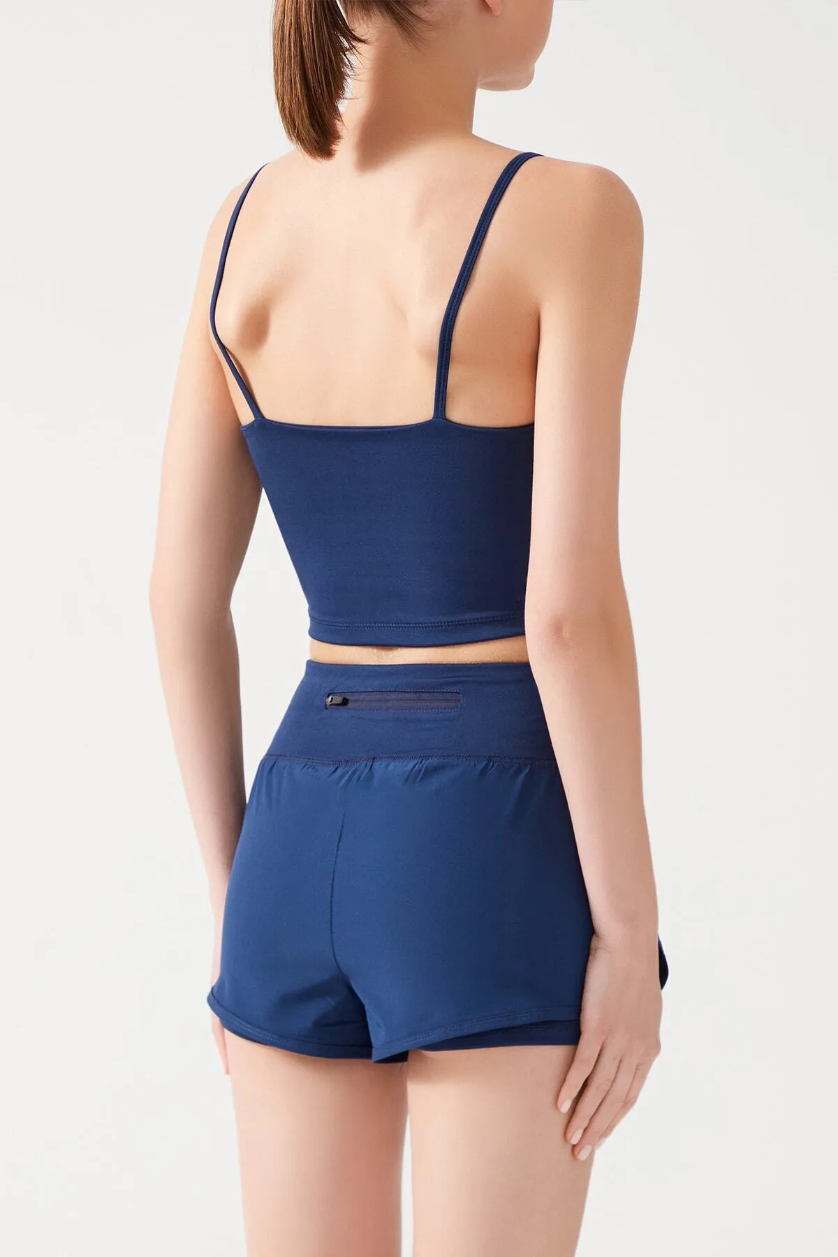 LOS OJOS  Marineblaue 2-Lagen-Sportshorts für Damen – Strumpfhose mit Shorts 2in1