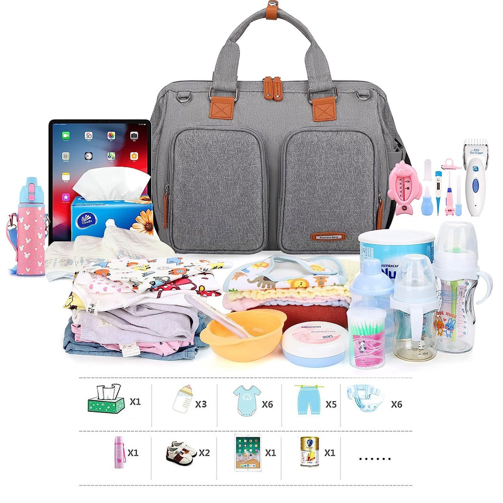 REDOM Wickeltasche Baby Multifunktions-Babytaschen Henkeltasche Umhängetasche Handtasche (Windeln Babyflasche Milchfläsche Tasche mit isoliertem Flaschenhalter, Multifunktional, Babytasche, Wickeltasche, für Mama und Papa unterwegs), mit Handyfach tr