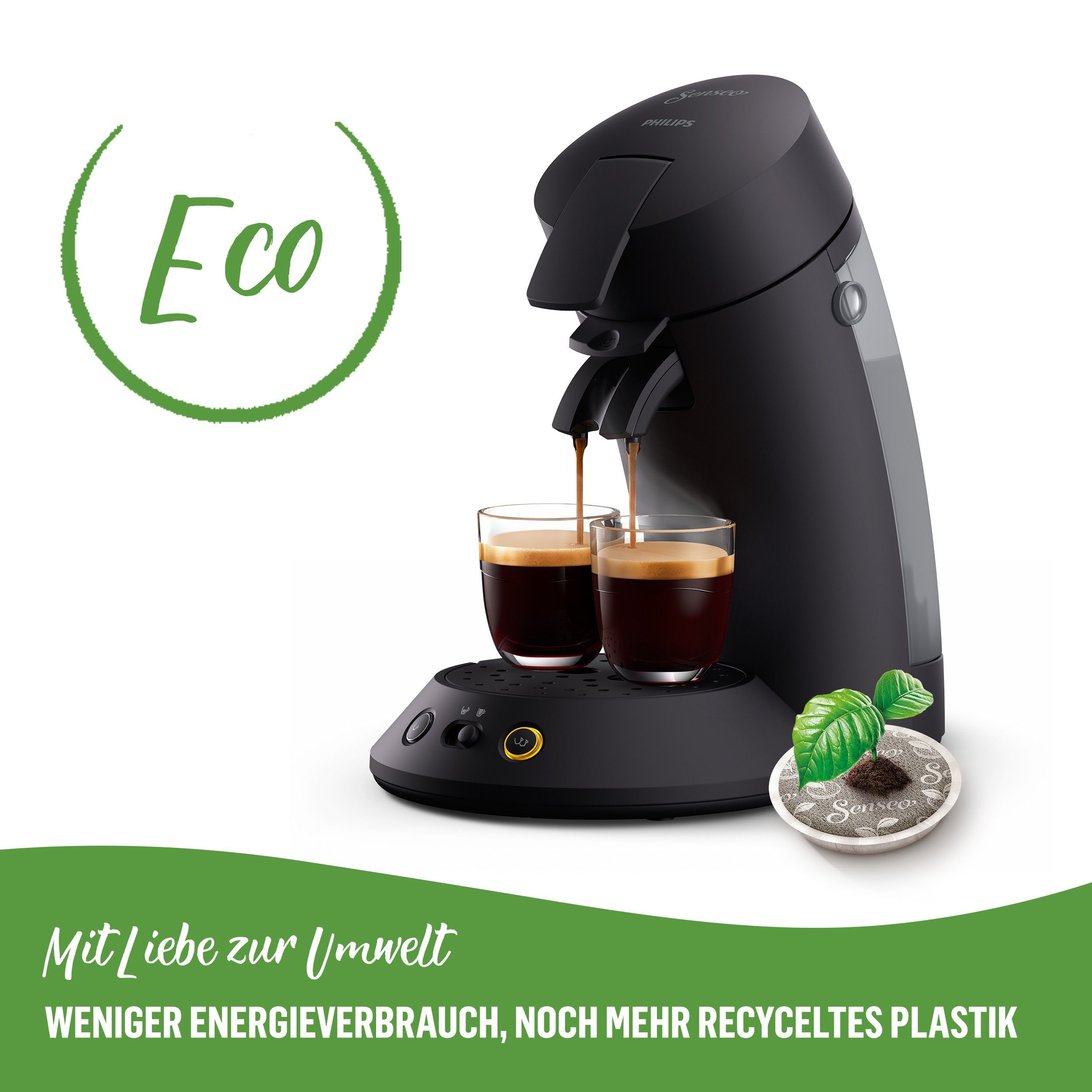 Philips Senseo Kaffeepadmaschine Original Plus Eco CSA210/22, aus 80% recyceltem Plastik*, 100 Senseo Pads kaufen und bis max.33 € zurückerhalten