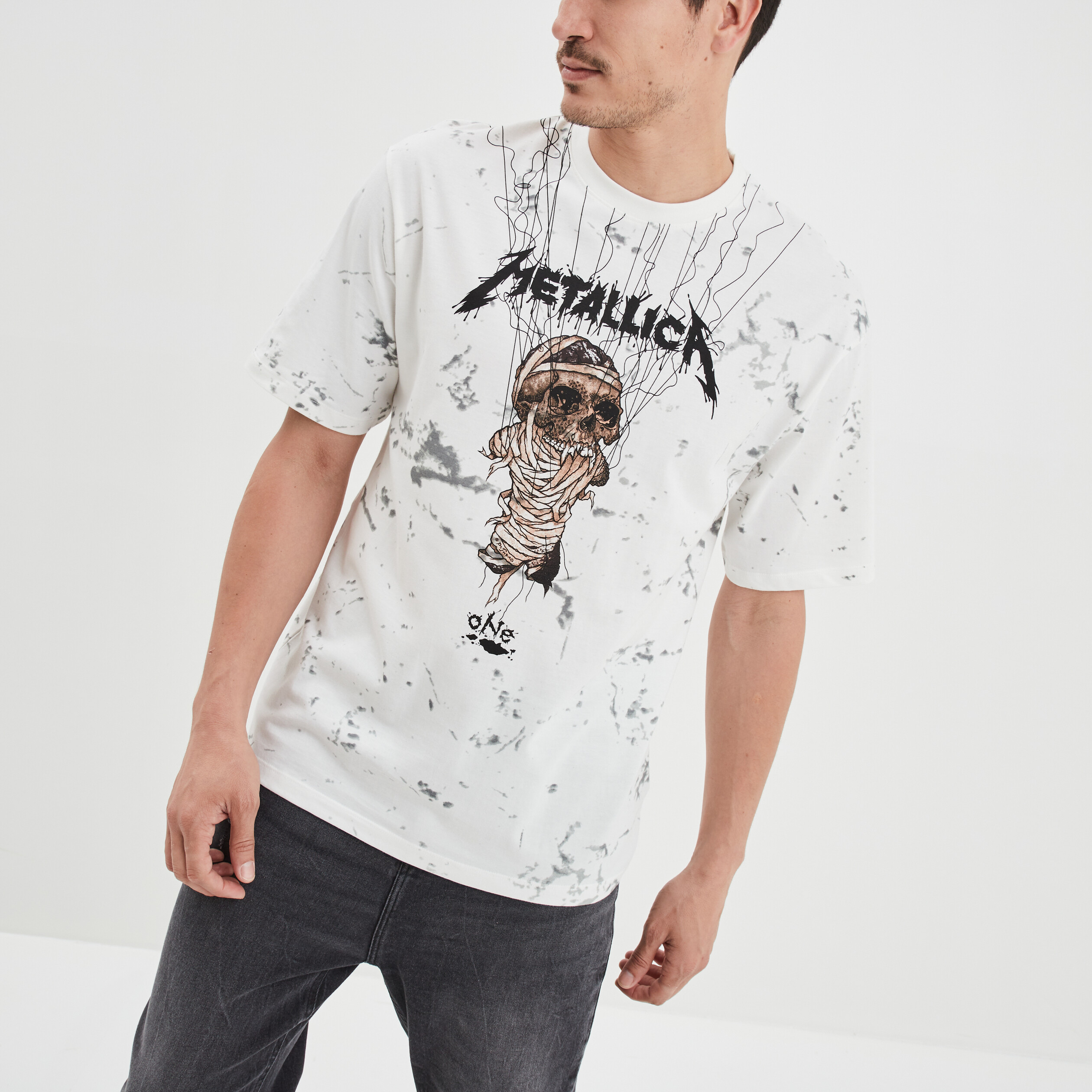 T-shirt manches courtes coton Metallica blanc homme | La Halle