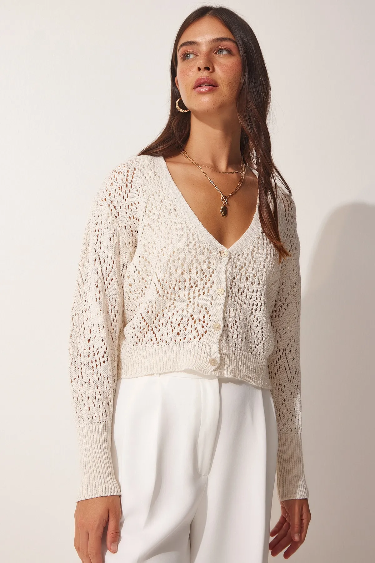 Happiness İstanbul  Strickjacke - Beige - Regular Fit
