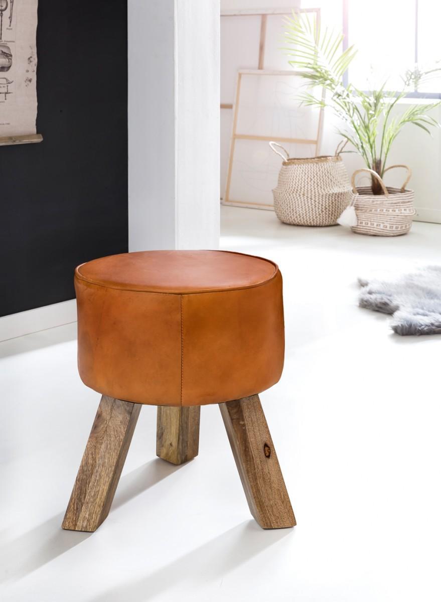 Wohnling Design Turnbock Sitzhocker Echtleder Braun