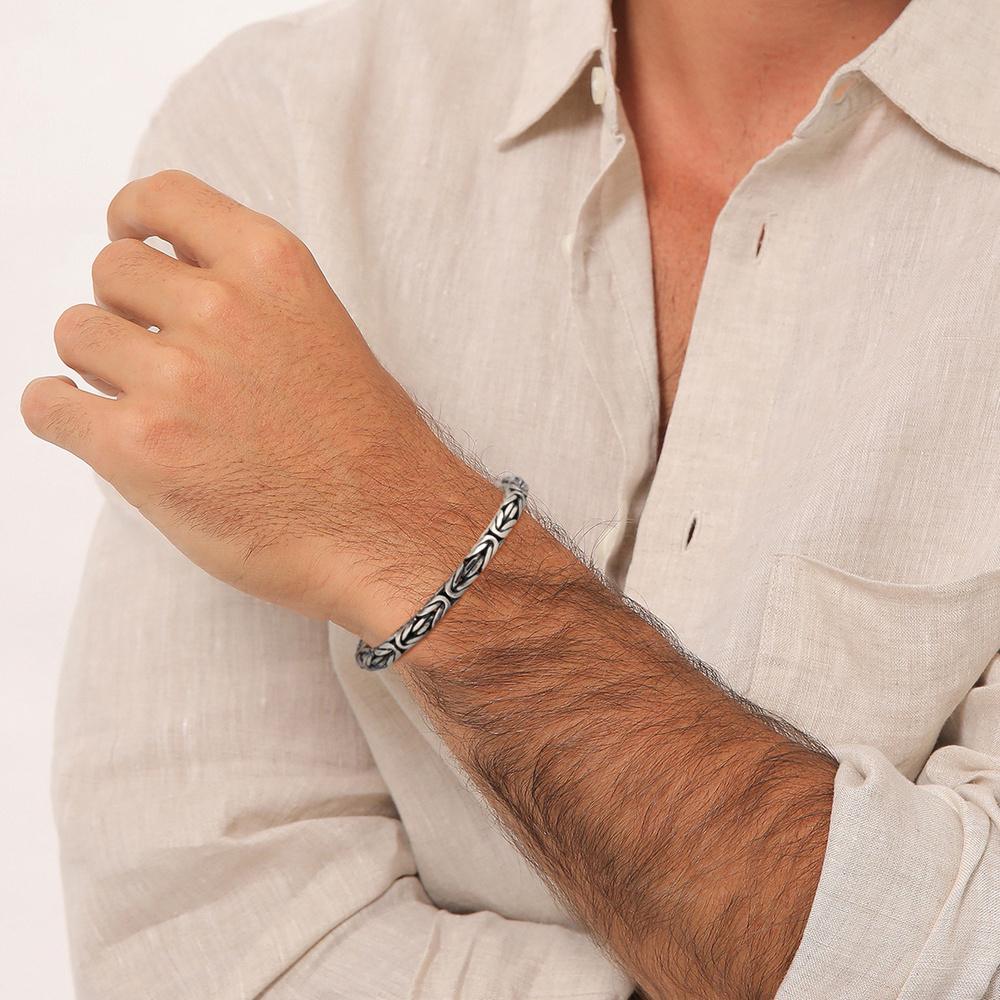 KUZZOI KUZZOI Bracelet Hommes Rond maillons tendance en argent sterling 925 Bracelet