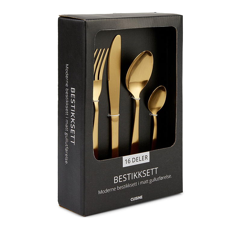 Cuisine Bestikksett 16 deler matt gull