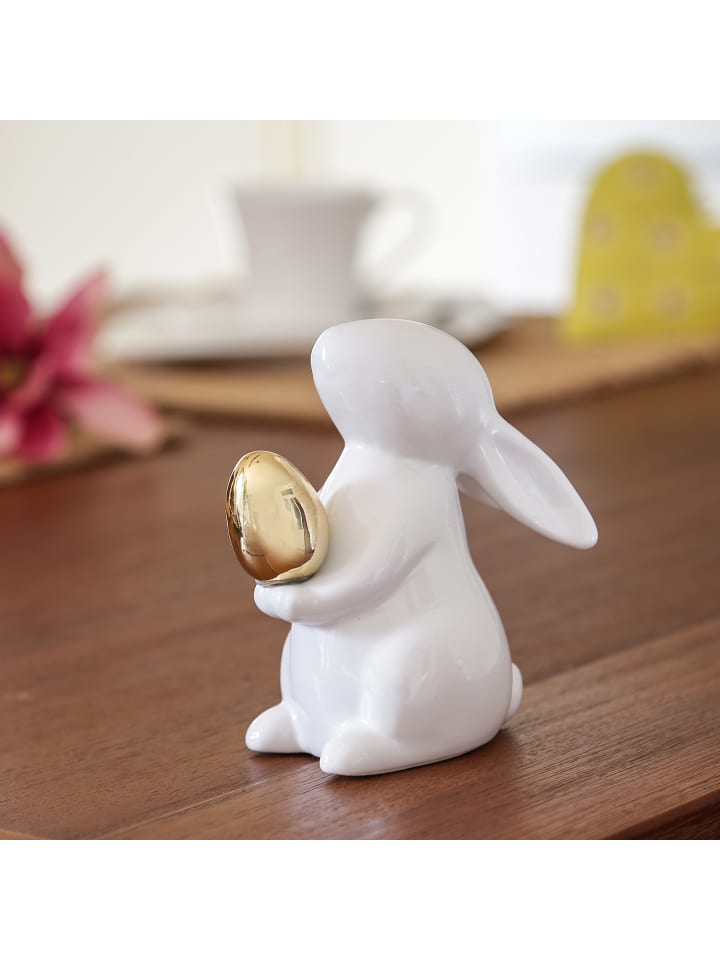 MARELIDA Hase mit goldenem Ei Osterhase Osterdeko Dekofigur H: 13cm in weiß günstig kaufen onesize