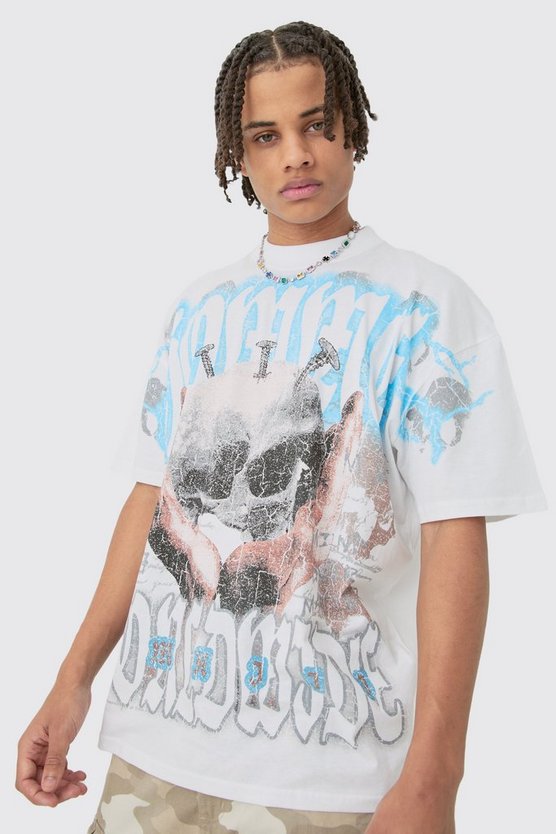 Oversize T-Shirt mit Totenkopf-Print