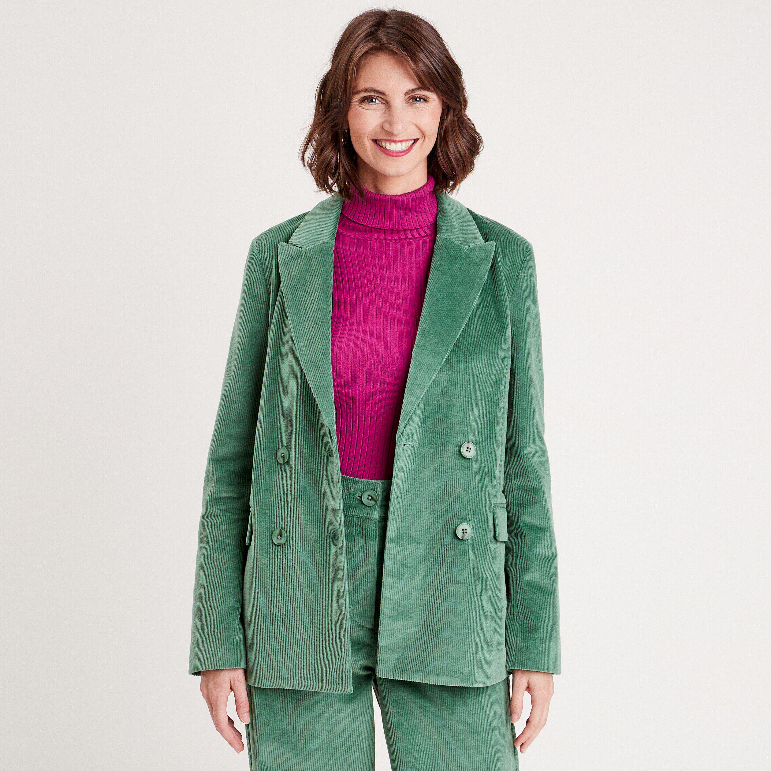 Veste blazer velours côtelé vert foncé femme | Cache Cache