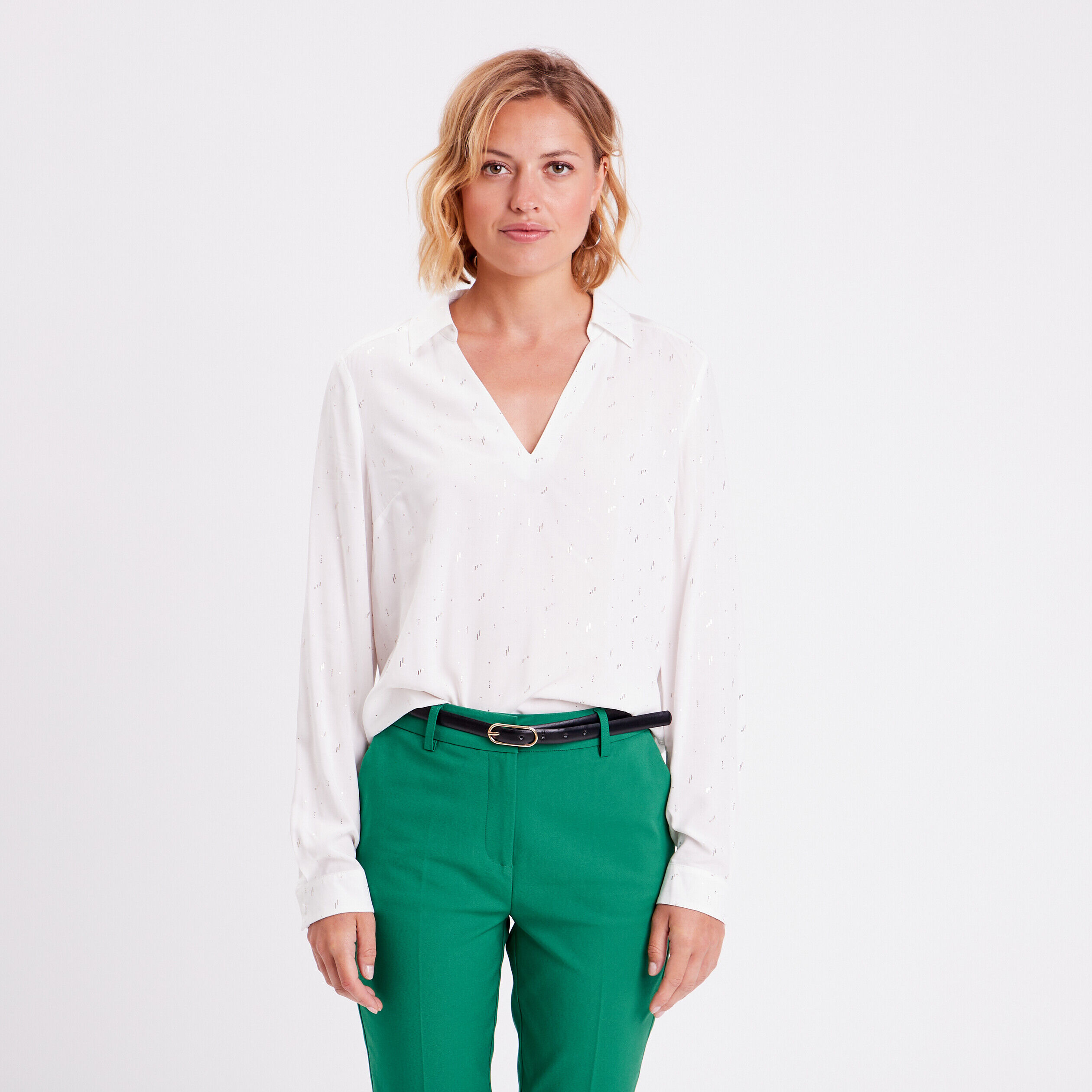 Blouse manches longues blanc femme | Cache Cache