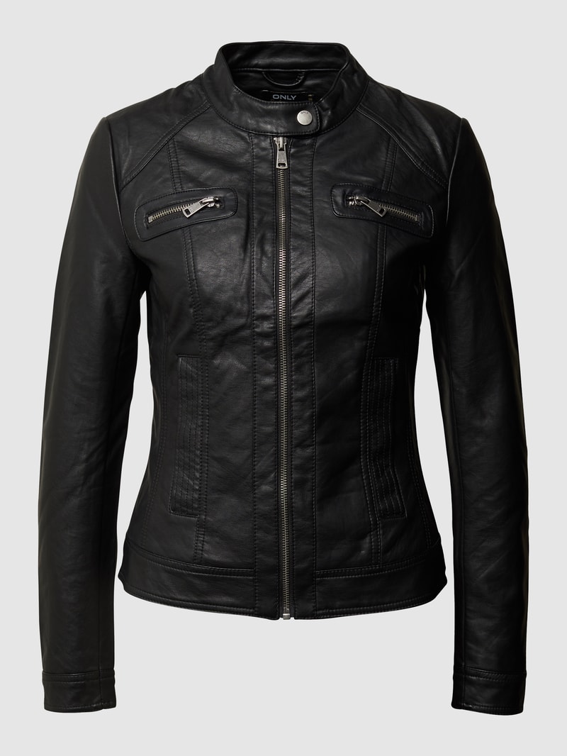 Jacke im authentischen Leder-Look in schwarz