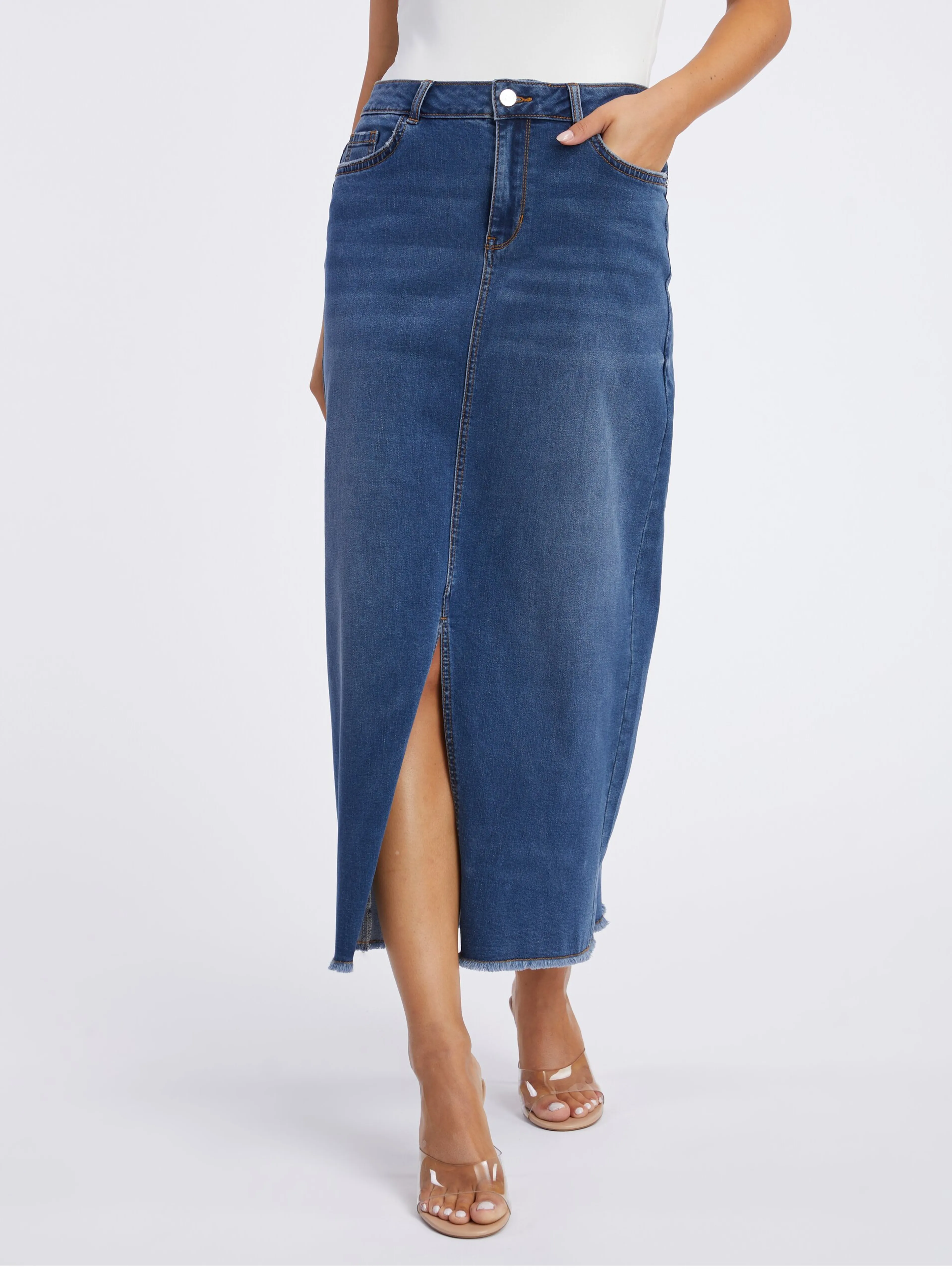 Blauer Damen Denim-Maxirock ORSAY