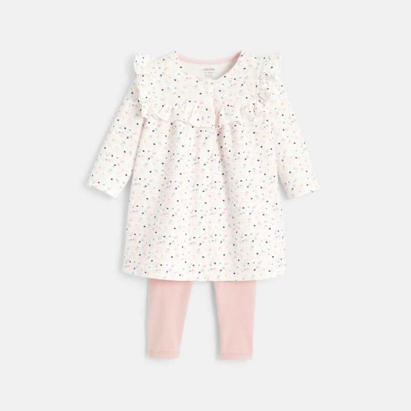 Robe tissu fantaisie bulles et legging rose naissance