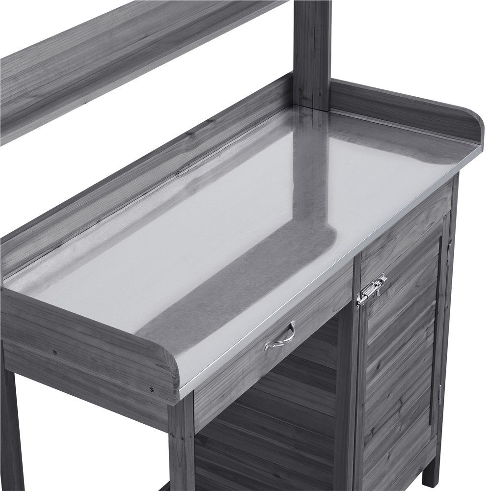 Yaheetech Pflanztisch Garten Pflanztisch mit Schubladen & Unterschrank, Outdoor Gärtnertisch Holzpflanztisch mit verzinkt Arbeitsplatte