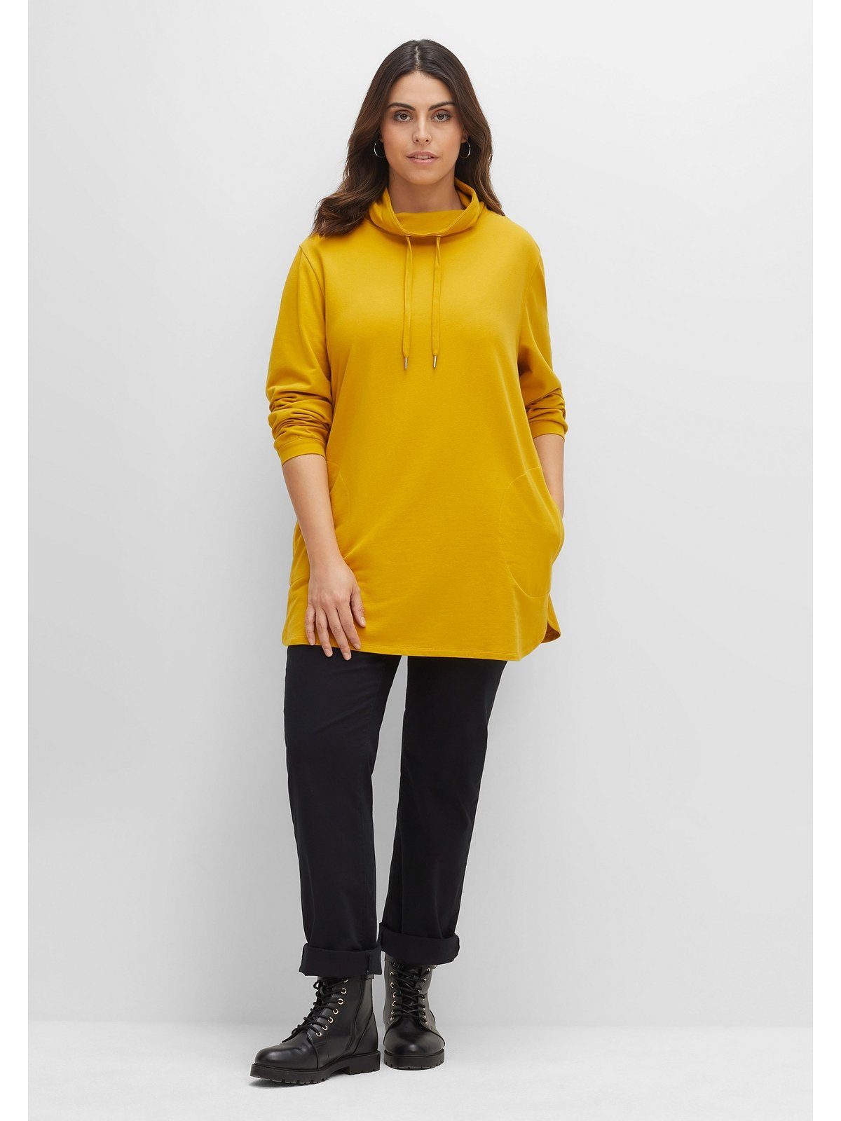 Sheego Sweatshirt Große Größen mit hohem Kragen und Tunnelzug