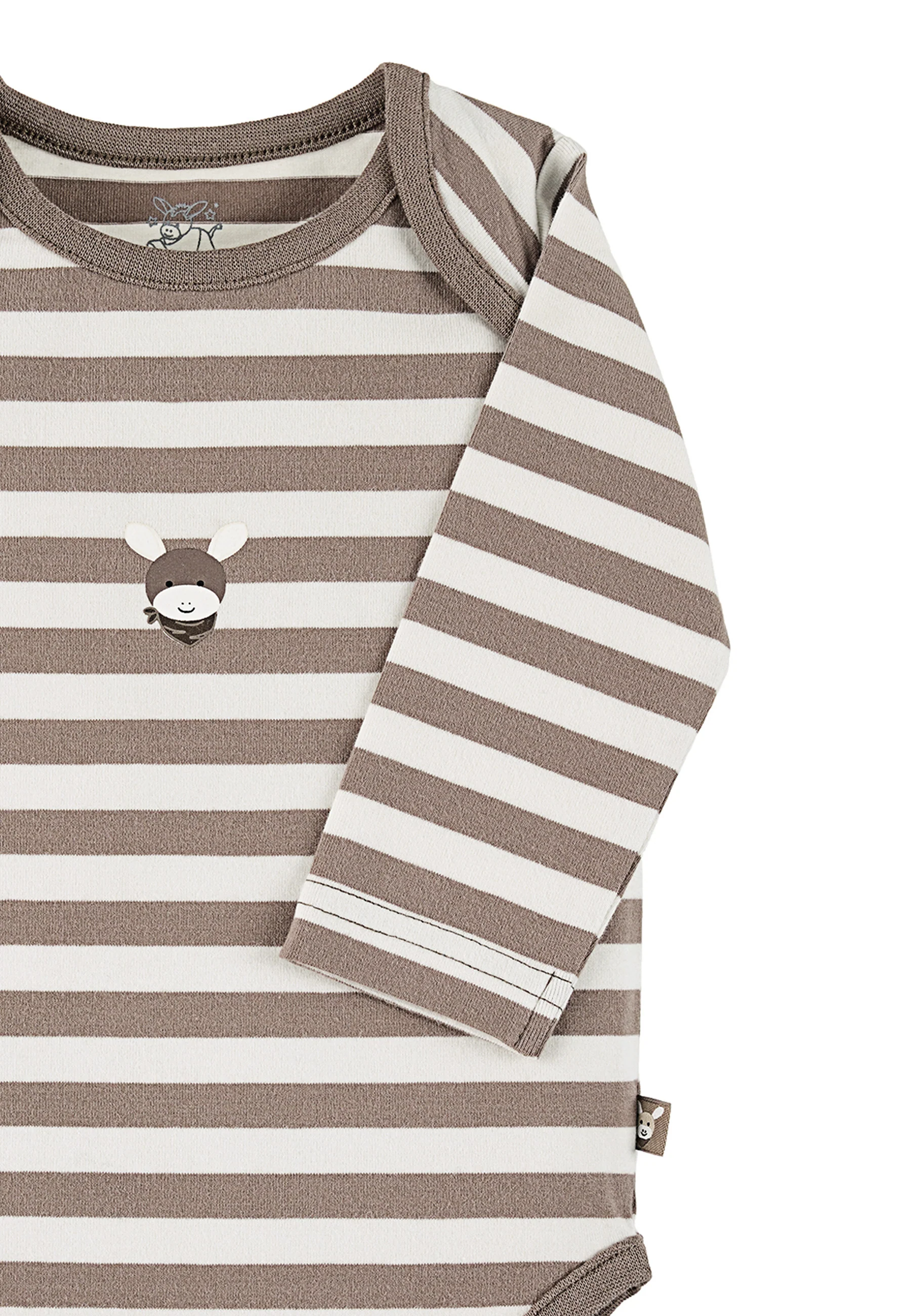 GOTS Langarm-Body Esel Emmi, gestreifter Jersey