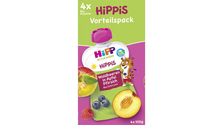 HiPP HiPPis im Quteschbeutel 4x100g Vorteilspack: Waldbeeren in Apfel Pfirsich 400 g