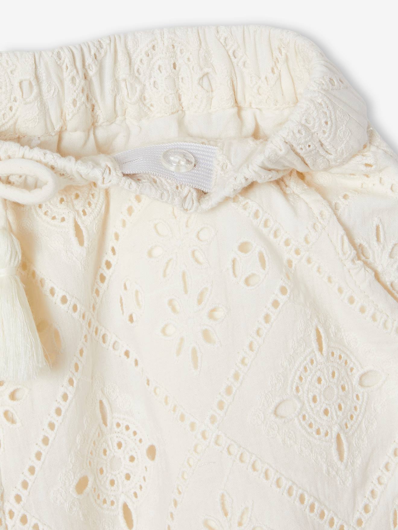 Pantalon large en broderie anglaise fille écru