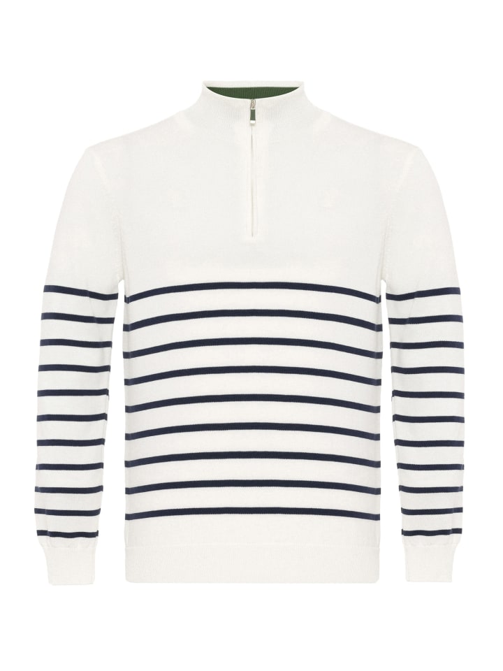 Felix Hardy Halber Reißverschluss Gestreifter Pullover in Ecru günstig kaufen