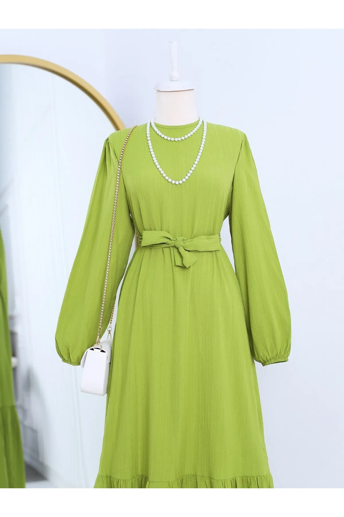 Modamorfo  Teilrock, elastische Ärmel, Crinkle-Kleid mit Schnürung