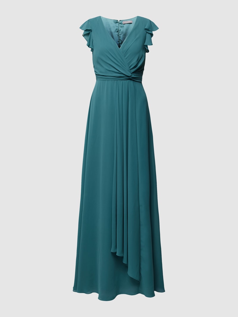 Abendkleid in Wickel-Optik in smaragdgrün meliert
