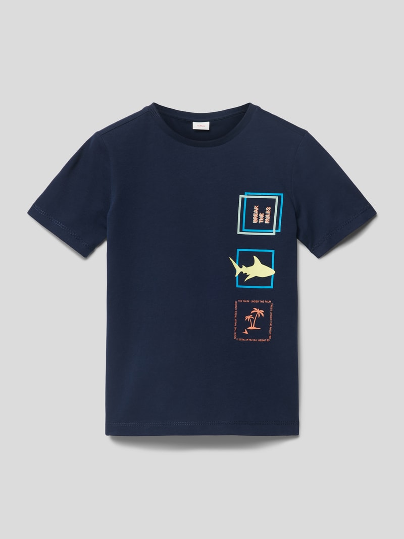 T-Shirt aus Baumwolle mit Motiv-Prints in marineblau