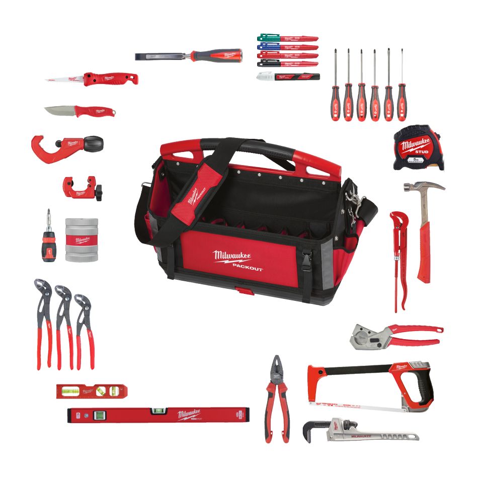 Milwaukee Zubehör 4932501191 Sanitär-Set in PACKOUT 50 cm Werkzeugtasche, 38-teilig